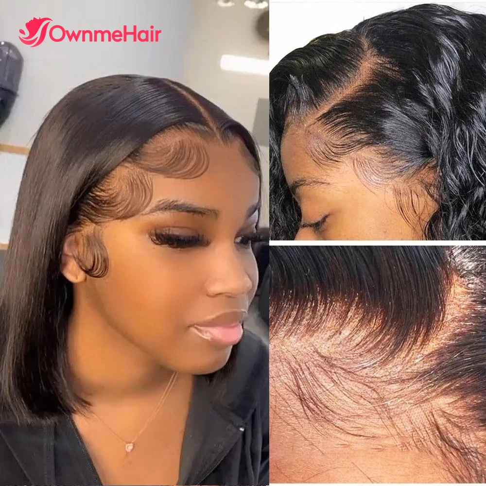 Бразильские прямые короткие парики боб 13x4 из человеческих волос на сетке для