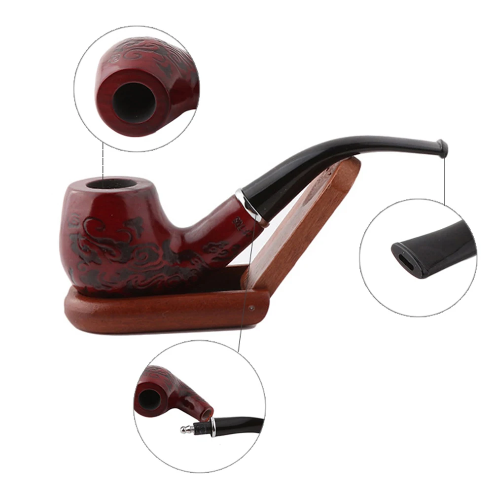 Solid Wood Resin Tobacco Pipe Red Black Pattern Carving Smoke Elbow Roll Filter Cigarette Holder Herb Grinder Smoking Tools | Дом и сад