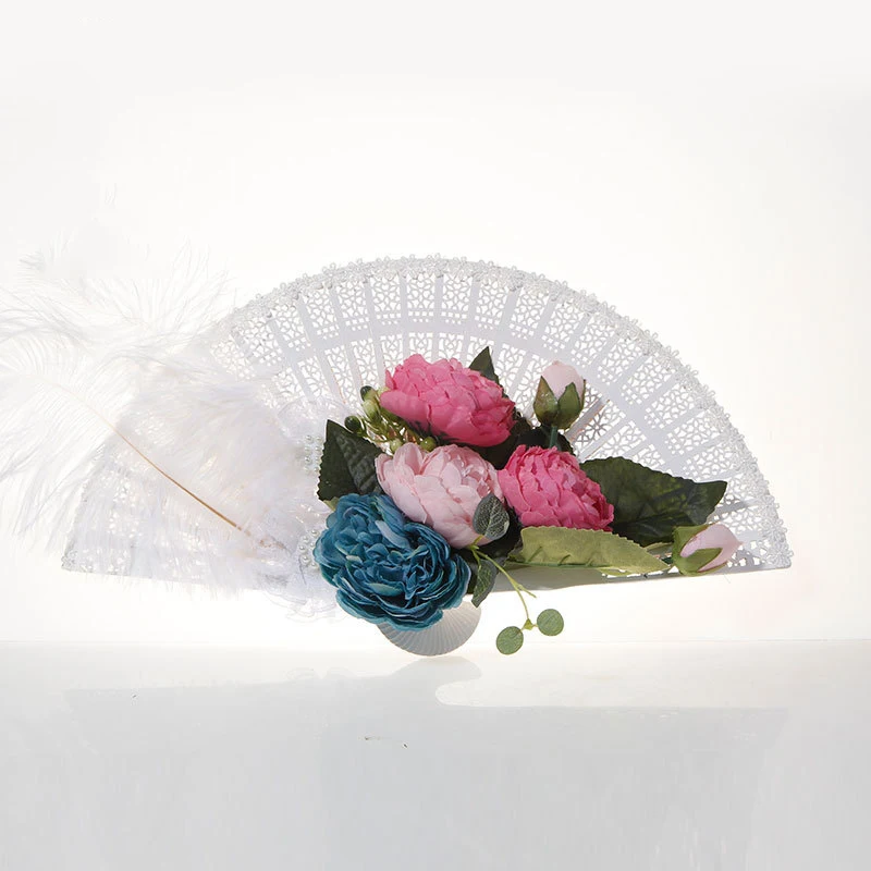 

Элегантный цветочный Ручной Веер ручной работы, кружевной ручной китайский веер для танцевальных шаров, вечеринок, свадеб, невесты, украшен...