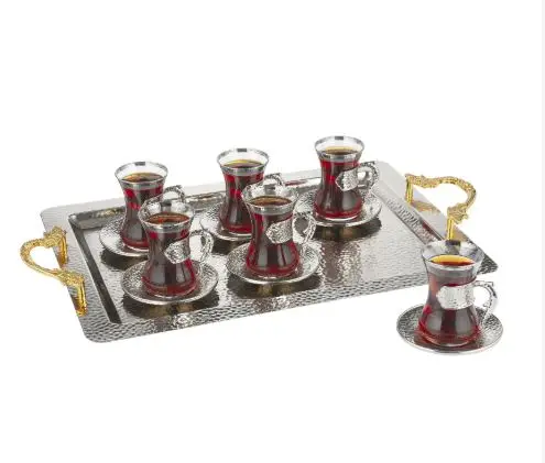 

Турецкий женский элегантный узорчатый чайный набор на 6 персон тринадцать чайных комплектов и поднос для фотографий