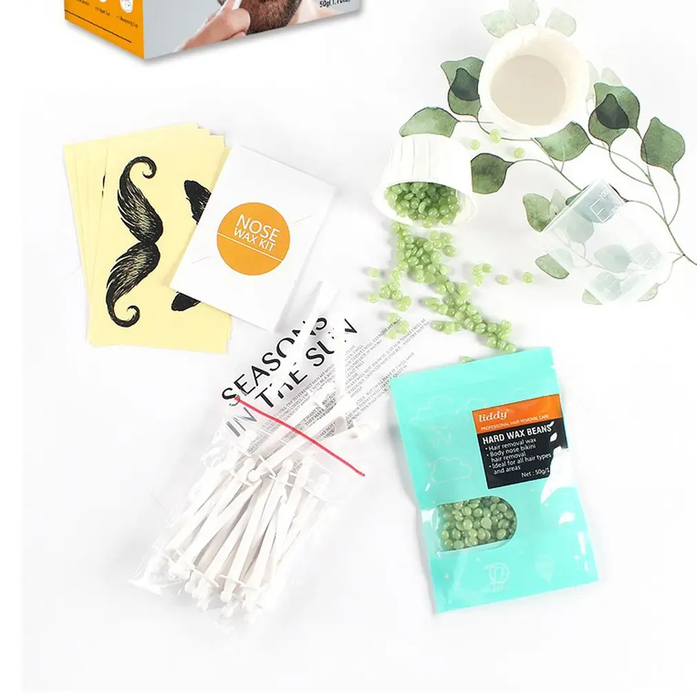 Portable Painless Nose Wax Kit For Men &amp Women Hair Removal Set Paper-Free HairWax Beans Cleaning Tool | Красота и здоровье