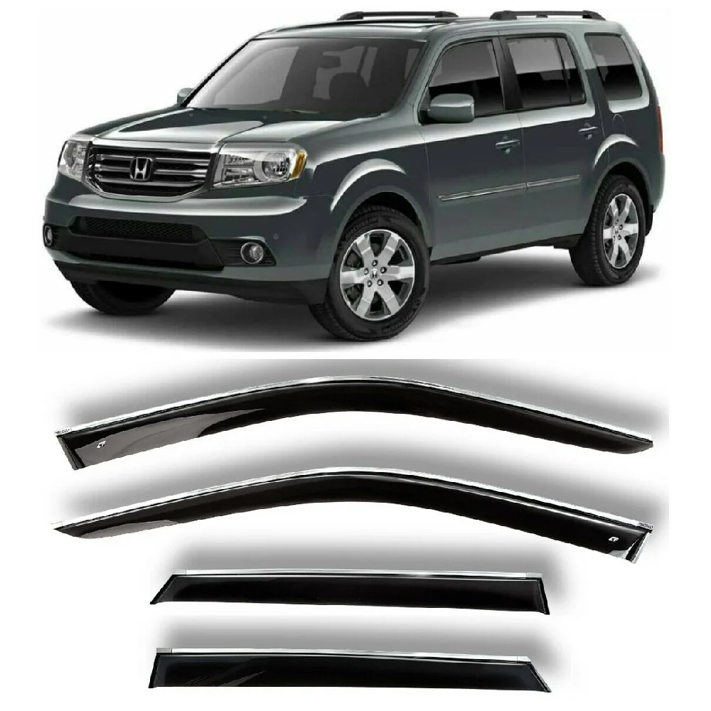 Дефлекторы окон хром полоска молдинг Cobra Tuning H11508CR на авто Honda Pilot II 5d 2009-2015