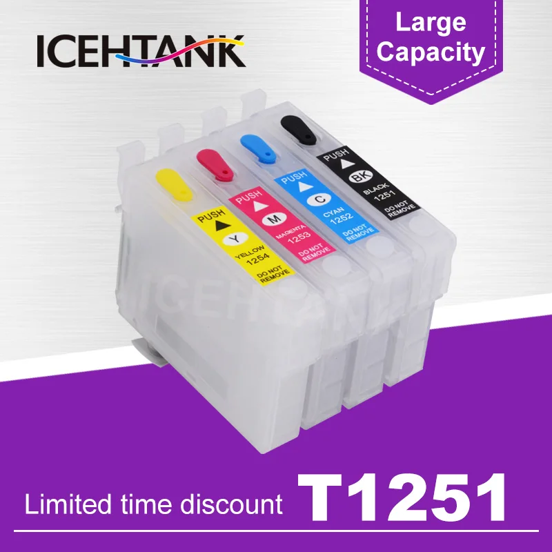 

ICEHTANK Refillable Ink Cartridge For Epson T1251 For Epson Stylus NX125 NX127 NX130 NX230 NX420 NX530 Workforce 320 Printer