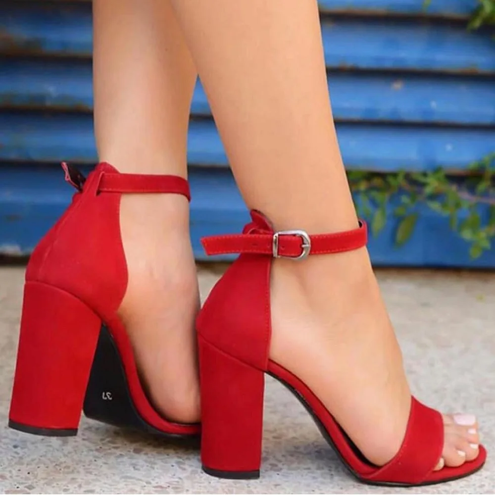 

MST-1037 Bayan Classic Thick short heels casual shoes women's wrist band buckle 34-42 numaralar stiletto sandals