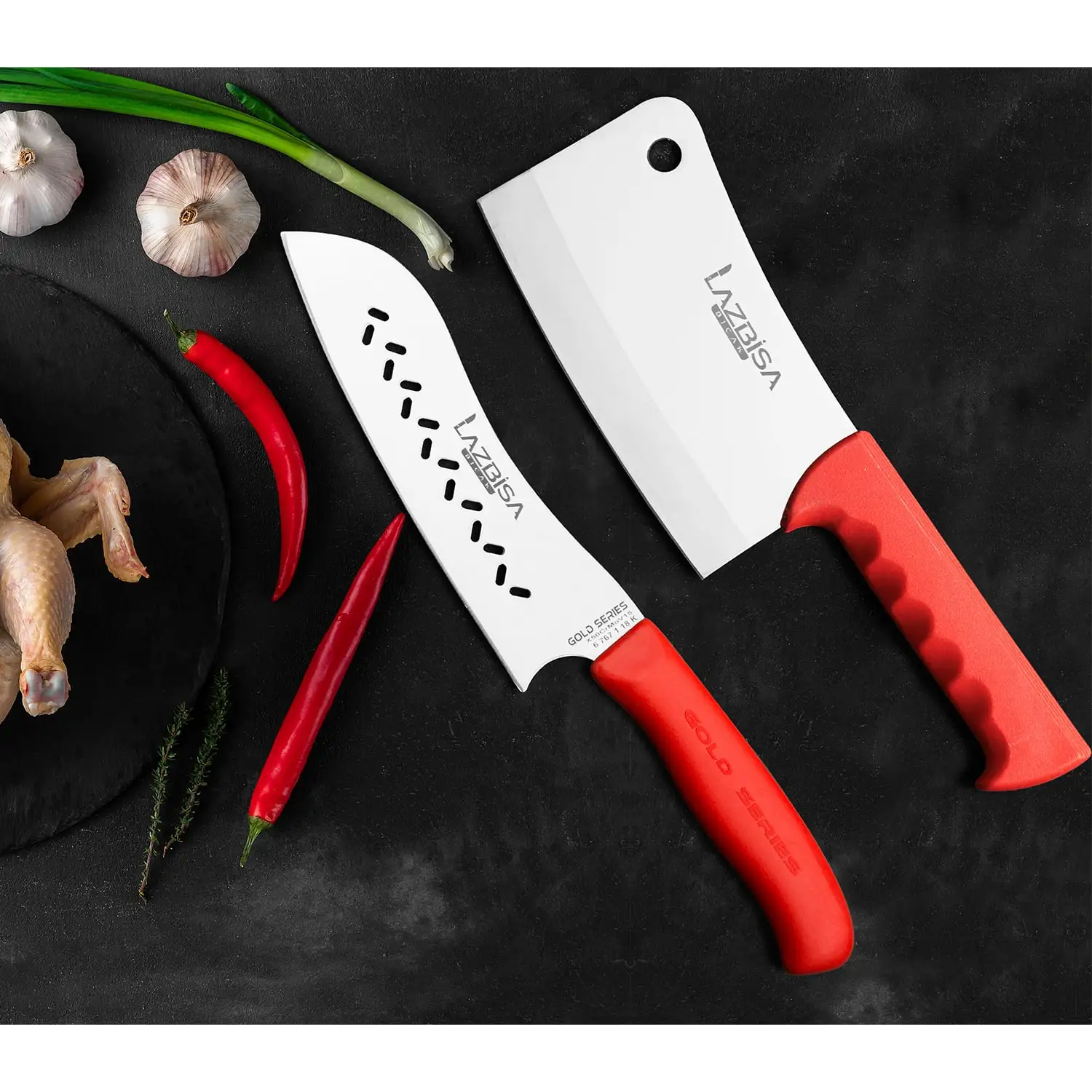 

Lazbisa Kitchen Knife Set Chef Knife Curved Santaku 2K Chicken Meat Bone Row Set 2 Pcs / Набор кухонных ножей Нож шеф-повара Cur