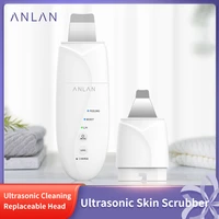 anlan 2 in 1 ultrasonic skin scrubber ion deep face ultrasonic cleaning remove acne blackheads replaceable head peeling shovel