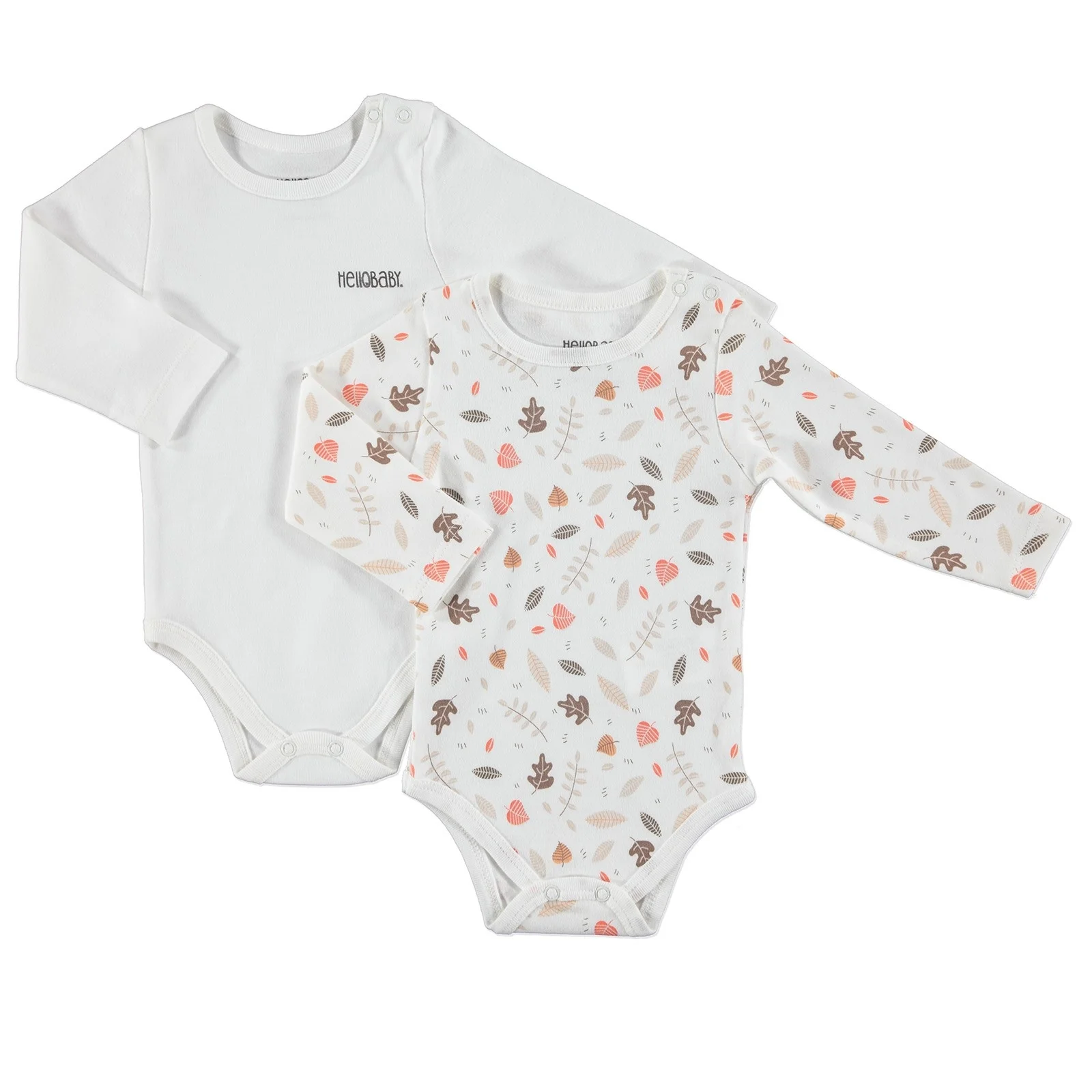 Ebebek HelloBaby Печатный интерлок с длинным рукавом защелкивается шеи боди 2 шт| |