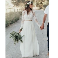 two piece wedding dress 2020 o neck long sleeves lace wedding gown bohemian summer white bride dress vestidos de novia