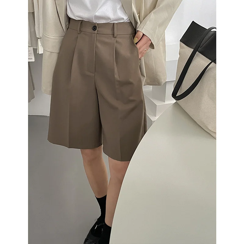 

Straight leg suit five-quarter trousers for summer season 2021 new women's dress Korean version loose and slim high-waisted casu