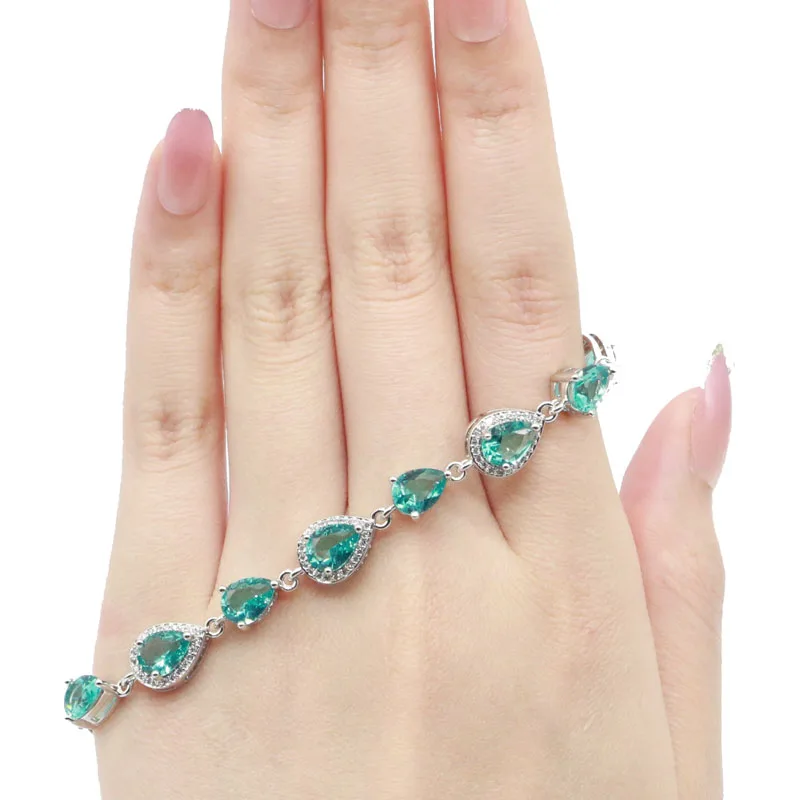 

11x9mm Luxury 10g Created Blue Aquamarine Fire Rainbow Mystic Topaz CZ Daily Wear Birthday Gift Silver Bracelet 7.0-8.0inch