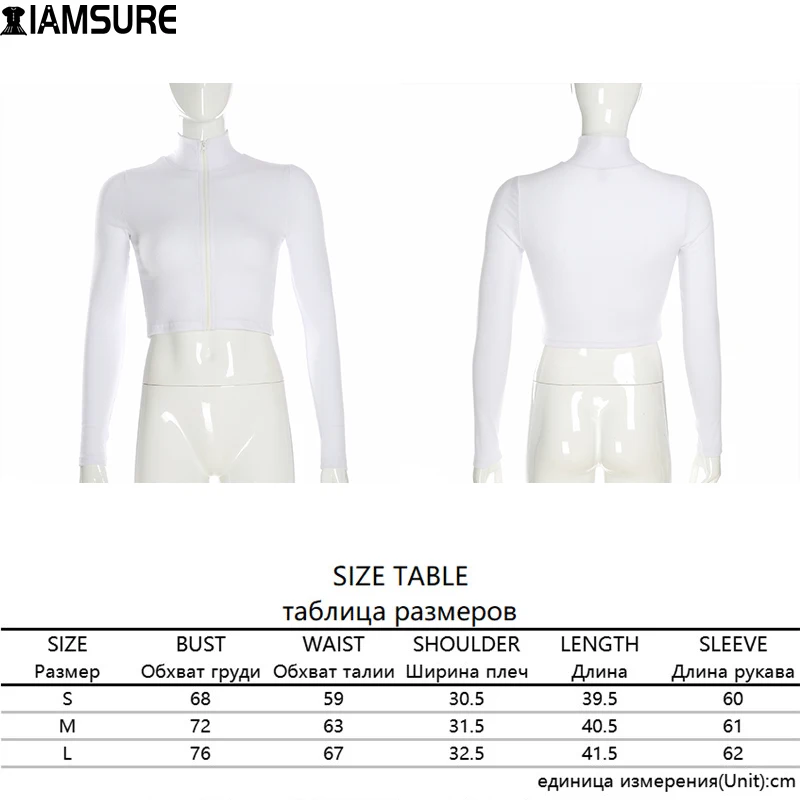 

IAMSURE Solid Ribbed Turtleneck Crop Tops Women 2021 Autumn Spring Fashion Slim Long Sleeve Zip-Up Basic Top Casual Streetwear