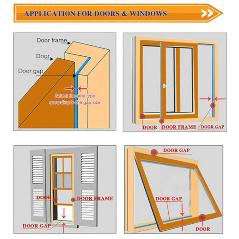 

D Type Doors Window Soundproofing Collision Foam Strip Tape Seal Sticker Weather Draft Insulation Draught Hardware 9x6mm