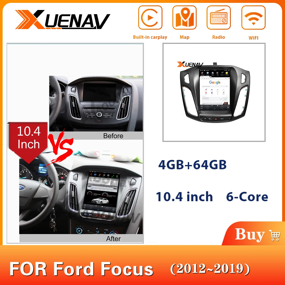 

XUENAV 10.4 Inch 2Din Android System PX6 For-Ford Focus 2012-2019 Car GPS Navigation Autoradio DVD GPS Radio Multimedia Player