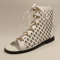 women genuine leather casual white black gladiator sandals spring summer fashion booties comfy breathable designer flat shoes