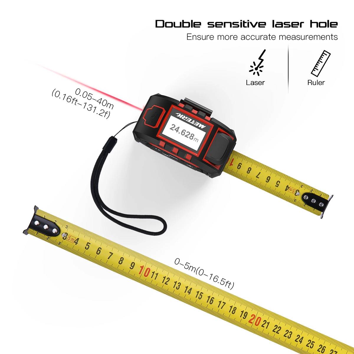 Meterk Portable 2 in 1 LCD Laser Distance Meter Multifunctional Laser Tape Measure 131Ft/40M 16Ft/5M Laser Measuring Instruments mini oscilloscope