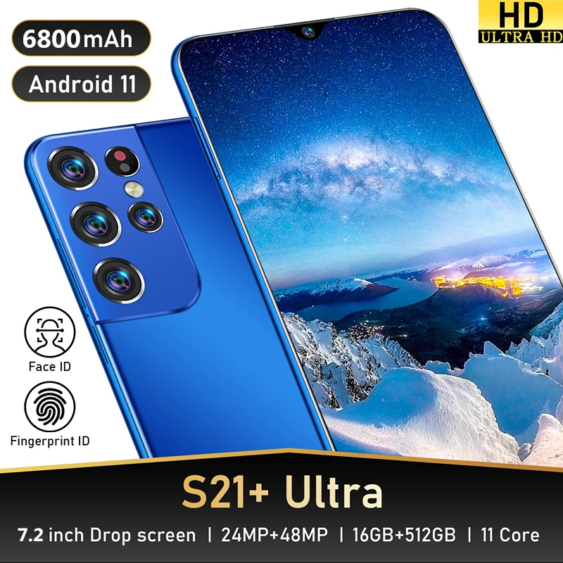 

2021Global version S21 Ultra+ mobile phones 16GB+512GB 7.2 inch smartphones Dual SIM telephone 6800mAh cellphones 24+48MP Phones