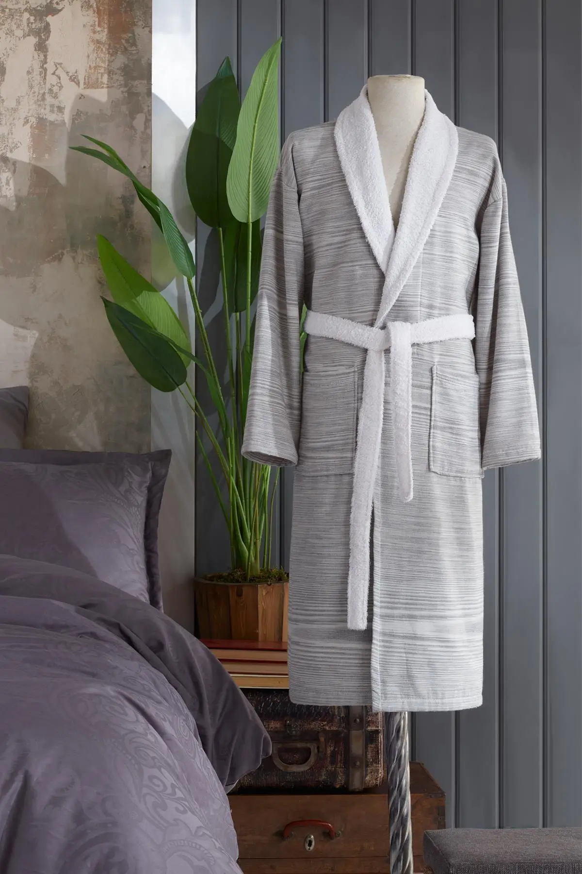

100% Cotton Bathrobe Jacquard Long Thick Terry For Women Bath Soft Relax Dressing Gown Bridesmaid Robes Absorbent Waffle One Siz