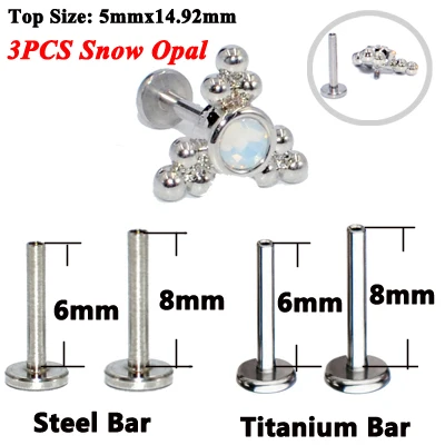 3PCS Snow Opal 3 шт. G23 Титан& Сталь опал кластера ухо траг спиральный для хряща CZ серьги с драгоценным камнями губная серьга-гвоздик бар губ нательное пирсинг-кольцо ювелирные изделия - Окраска металла: 3PCS Snow Opal