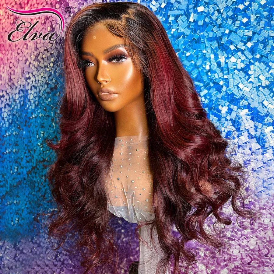 

99j Human Hair Wigs Bleached Knots Pre Plucked Hairline Ombre Lace Front Wig 13x6/13x4/4x4 Frontal Lace Closure Wig Remy Hair