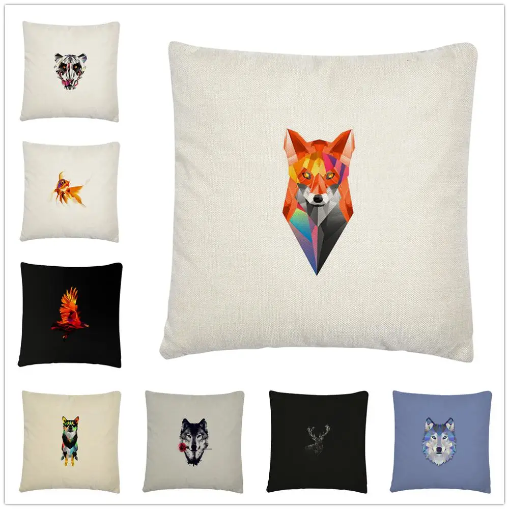 

Minimalist geometric beautiful Animal Linen Cushion Cover Pillow Case for Home Sofa Car Decor Pillowcase 45X45cm
