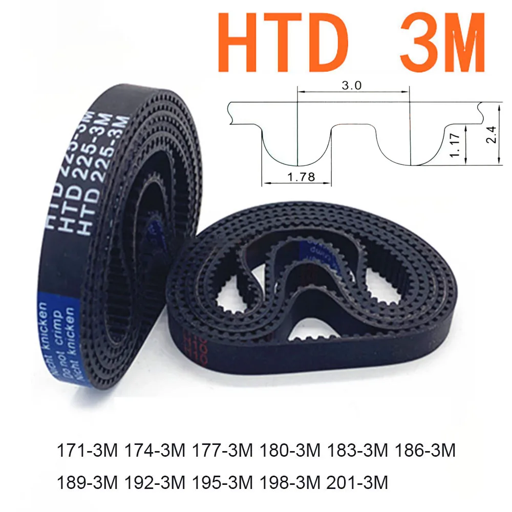 

HTD 3M Rubber Closed Loop Synchronous Timing Belt Width 6 10 15 20mm Pitch Length 171 174 177 180 183 186 189 192 195 198 201mm