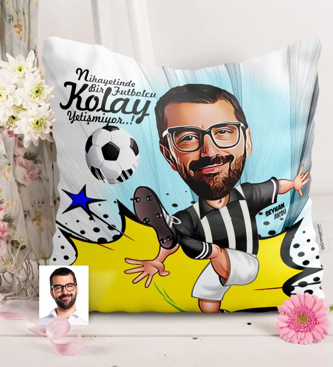 

Personalized Mr Football Player Black White Caricature Of Satin pillow-1