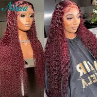99j Human Hair Wigs Burgundy Lace Front Wig Curly 13x6 Lace Frontal Wigs For Women Newa Brazilian Hair Wigs Pre Plucked Bleached