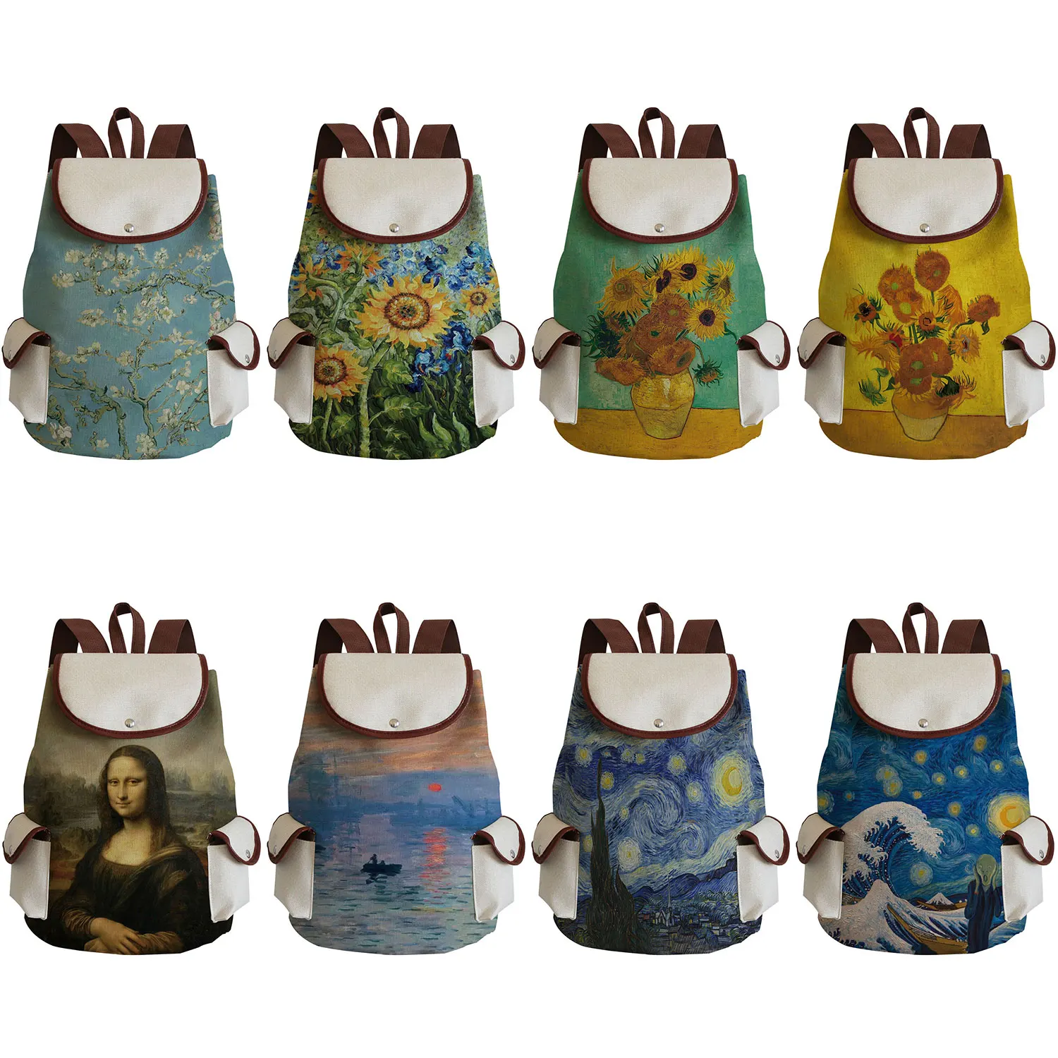 New Van Gogh Oil Painting Linen Backpack Retro Art Fashion Travel Bag Women Leisure Eco High Quality Foldable Printed Handbag