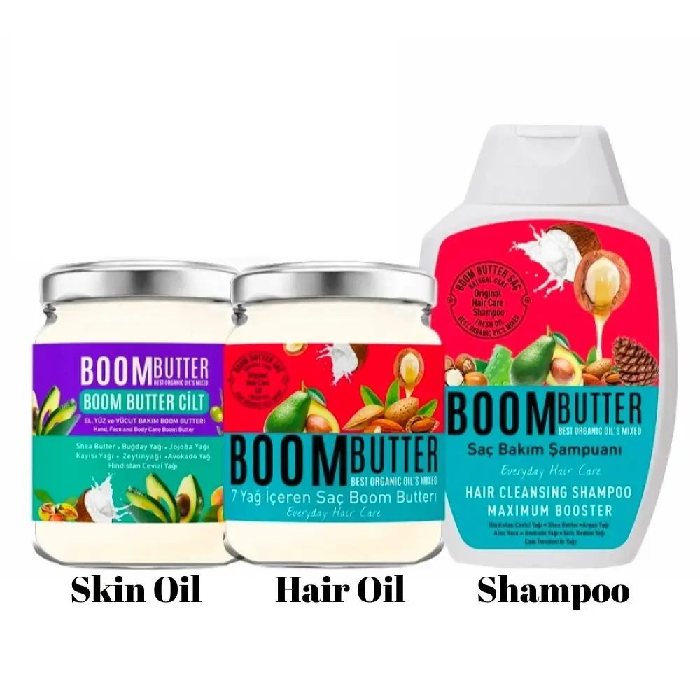 Gorgeous Triple Set Containing 7 Natural Oils - Shampoo 300ml, Hair Oil 190ml and Skin Oil 190ml