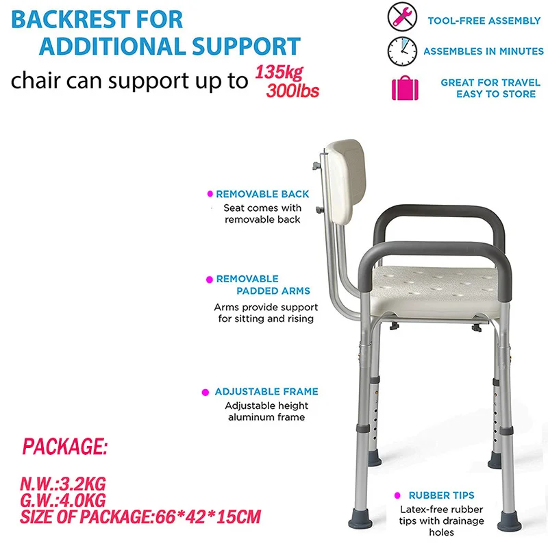 adjustable bathroom chair with backrest arm for elderly non slip bench stool bath chair tub furniture shower seat stool free global shipping