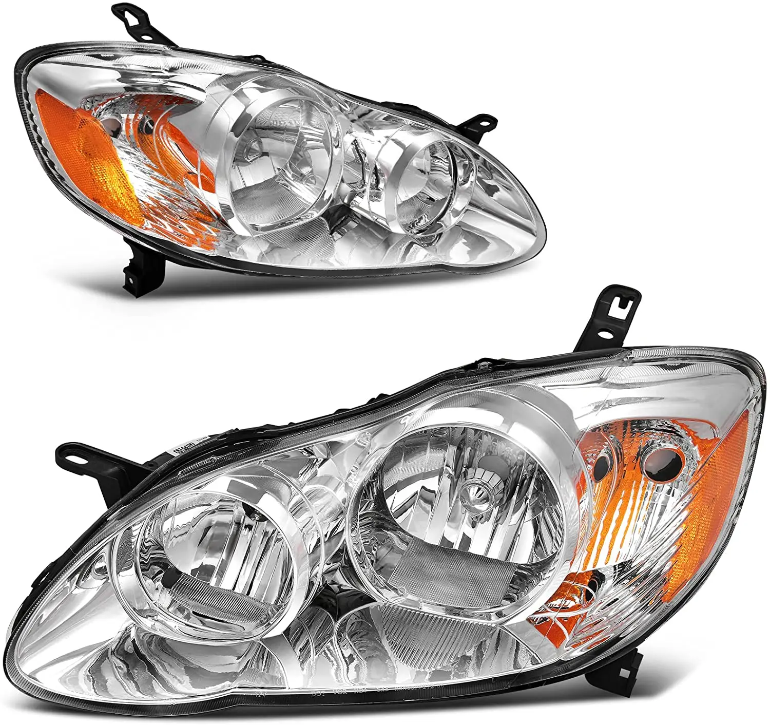 Headlight Assembly Compatible for 2003-2008 Corolla Chrome Housing Amber Reflector Clear Lens(Driver and Passenger Side)