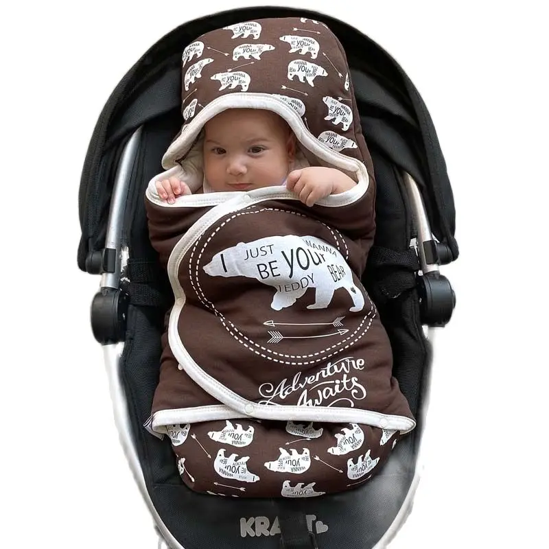 

Brown Boy Baby Swaddle Blanket Adventure Bear Pattern Cotton Male Newborn Babies Stroller Crib Comfortable Swaddle Bed Clothes