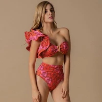 2022 new high waist bikini set one shoulder swimsuit print floral brazilian swimming suit bathing suit summer beach wear