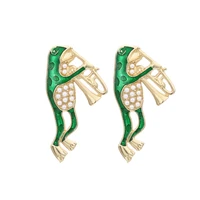 new dripping oil frog earrings fashion metal enamel animal pearl dangle earrings for women jewelry accessories gift