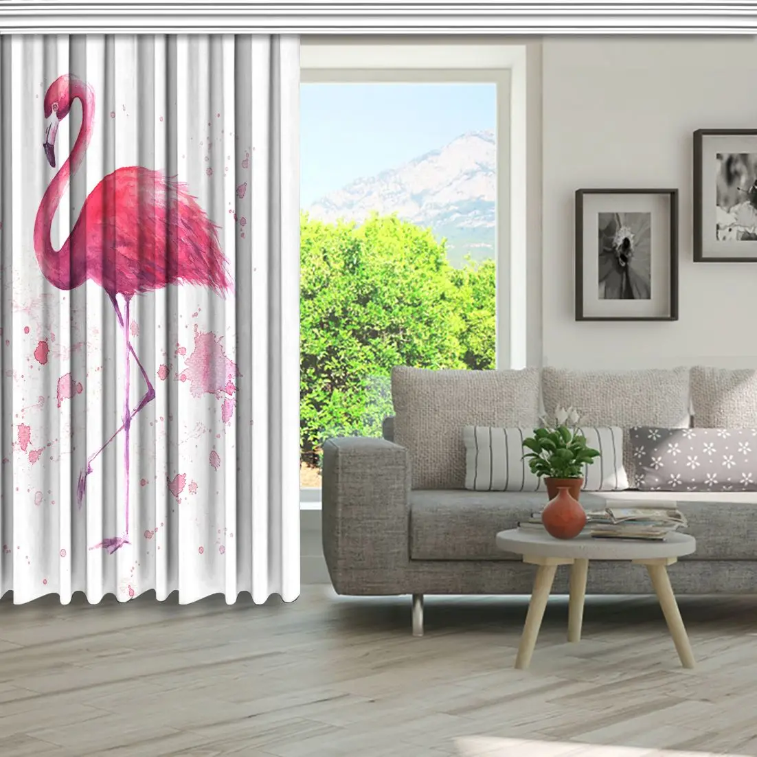 Занавеска тропическая экзотическая птица роза с розовым Фламинго акварельные