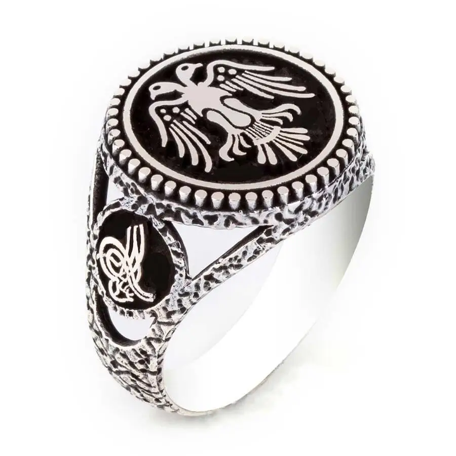 

Мужское серебряное кольцо ручной работы, круглая оттоманка, монограмма с животным орлом, Империя селюк, твердая яркость, необычное очаровательное качество