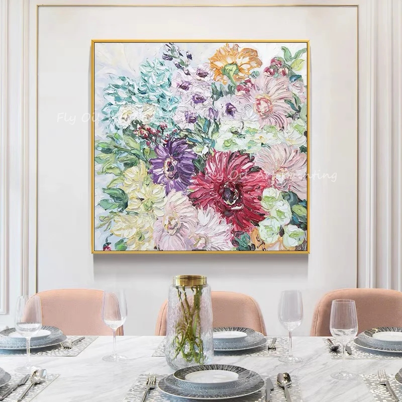 

100% hand painted colorful flower pink plant beautiful new design creative picture oil painting for office living room decor