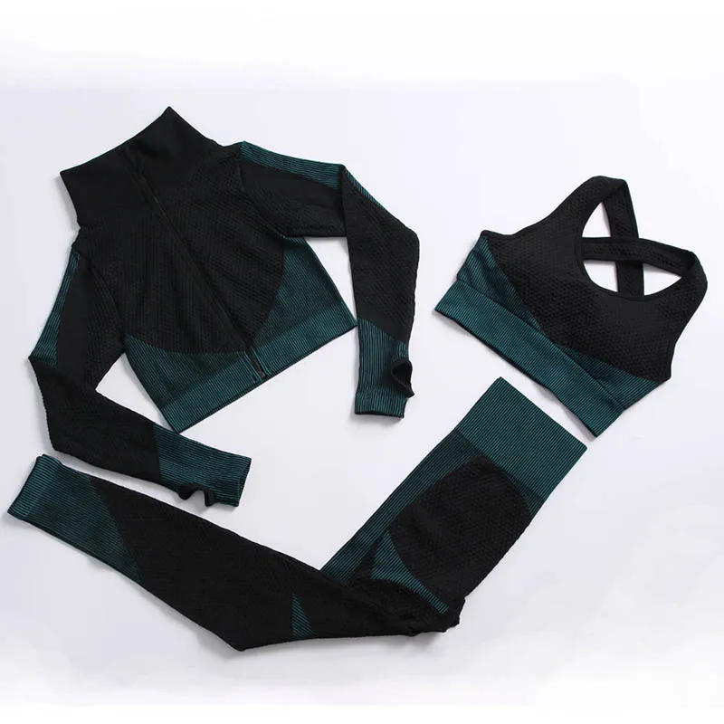 2Women Tracksuit Seamless Women Yoga Set Workout Sportswear Gym Clothing Fitness Long Sleeve Crop Top High Waist Leggings Sports