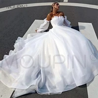 mqupin white plain gauze wedding dress with detachable lantern long sleeves simple texture pleated tube top white ivory gown a17