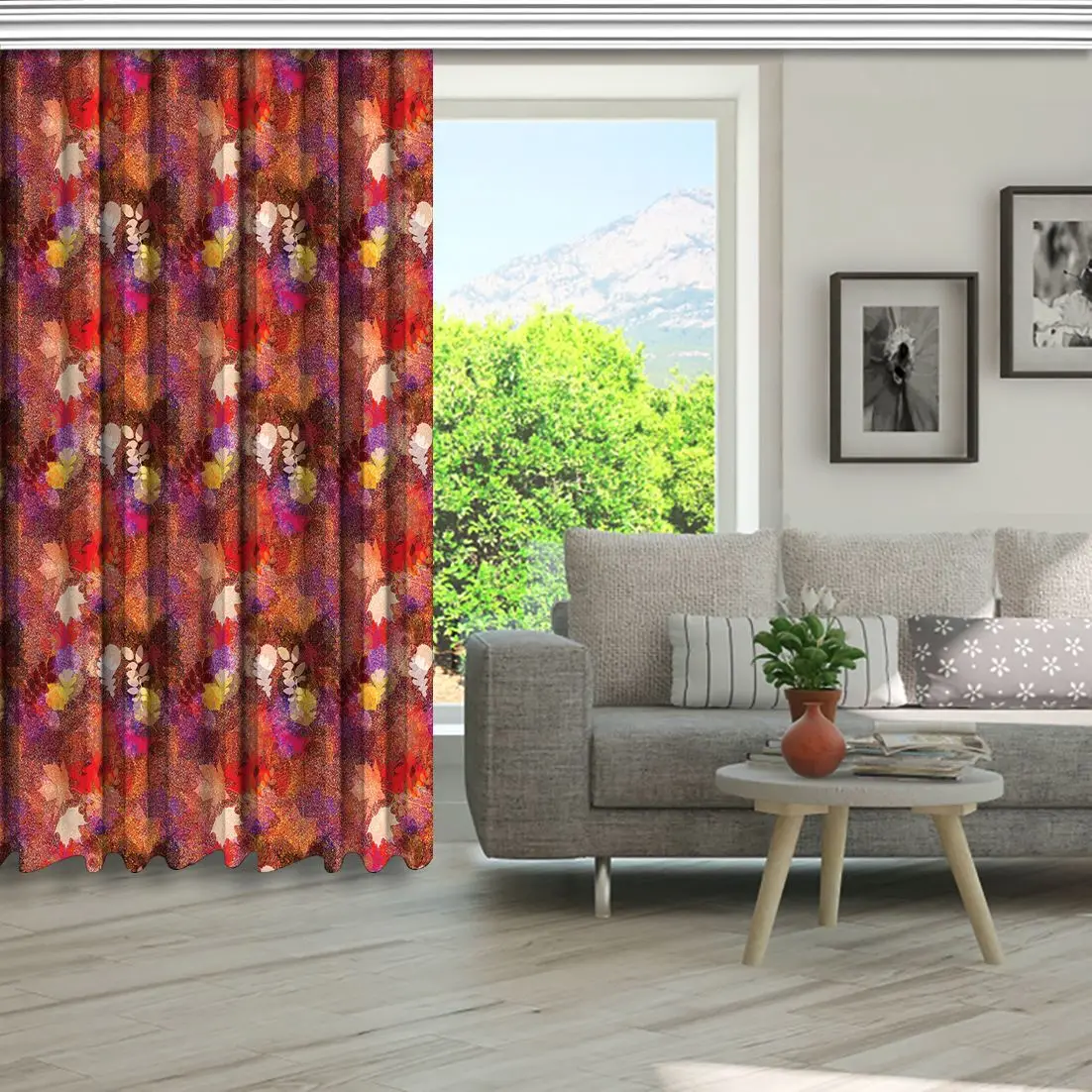 Занавеска с листьями цветочный рисунок листва дуба клена березы красный