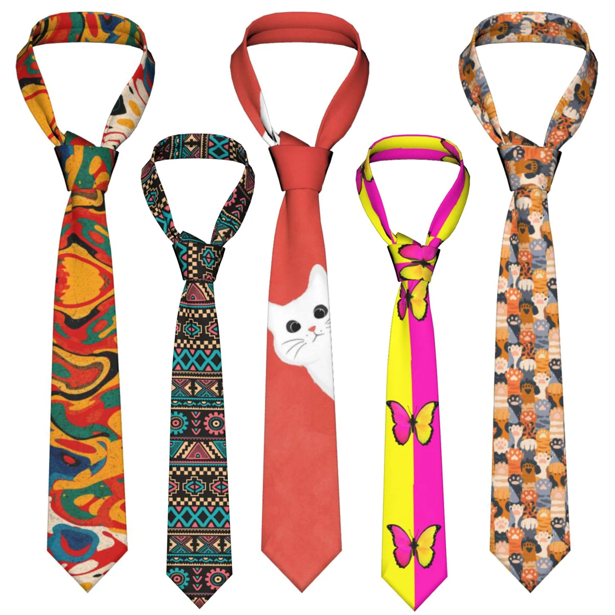 New Polyester Silk 8cm Tie For Men Cat Neck Fashion Slim Mens Necktie Personality Cravate Wedding Business Accessories Ties