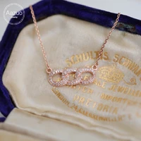 aazuo 18k pure rose gold real diamonds three ring pendent with chain necklace gifted for women engagement wedding party au750