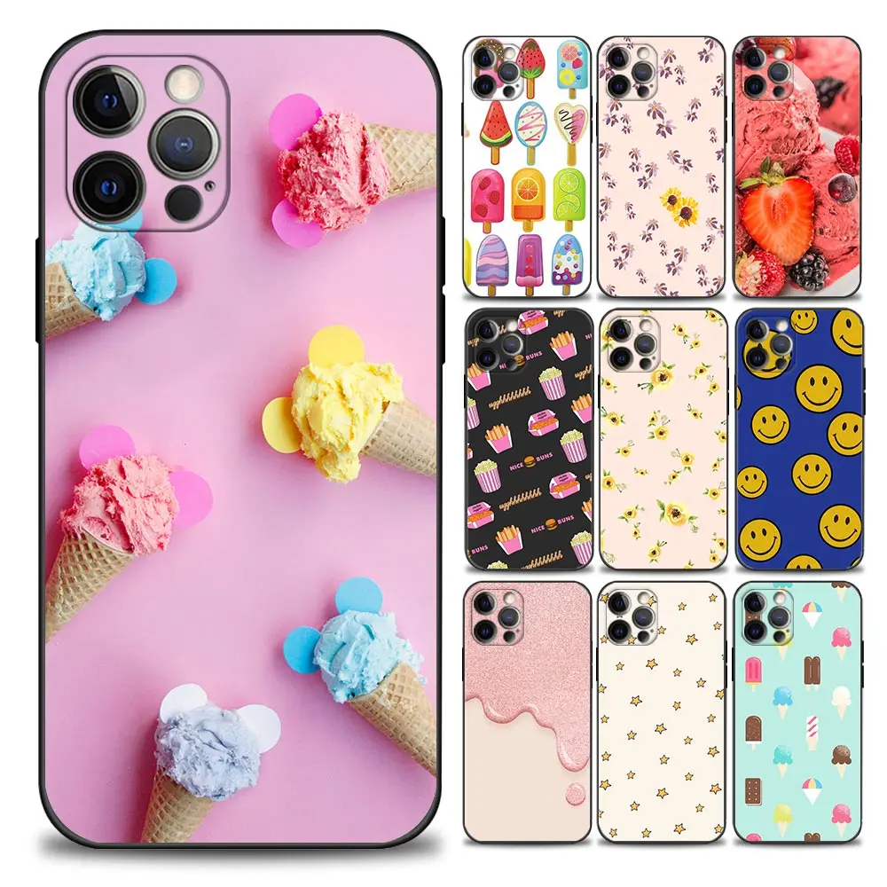 

Summer Ice Cream Smile Face Phone Case for iPhone 11 12 13 Pro Max 7 8 SE XR XS Max 5 5s 6 6s Plus Soft Silicone Cover Coque
