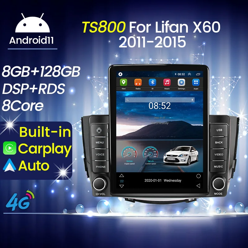 Android 11 Carplay 4G LTE Для Tesla Вертикальное Автомобильное Радио Видео Стерео для Lifan X60 2011 -