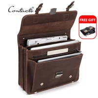 contacts retro mens bag crazy horse leather men briefcase laptop bag for 14 inch male business shoulder bags large capacity