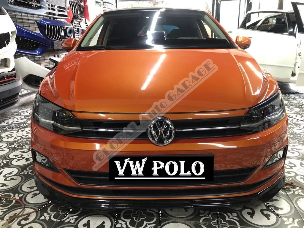 Накладка на передний бампер для VOLKSWAGEN POLO губа 2009-2020 глянцевый черный разделитель
