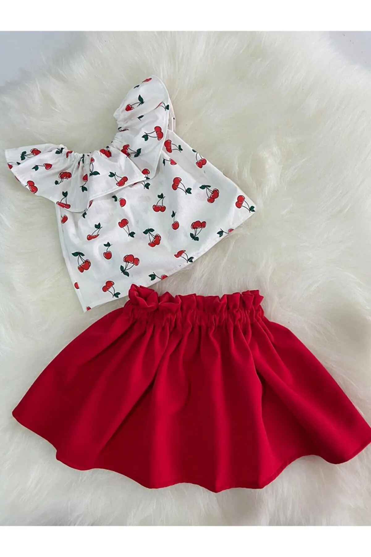 

Fashion Lina Cherry Pattern Skirt Blouse Set Baby Clothing Sweet Strawberry Patterned Jumpsuits Set Newborn Romper