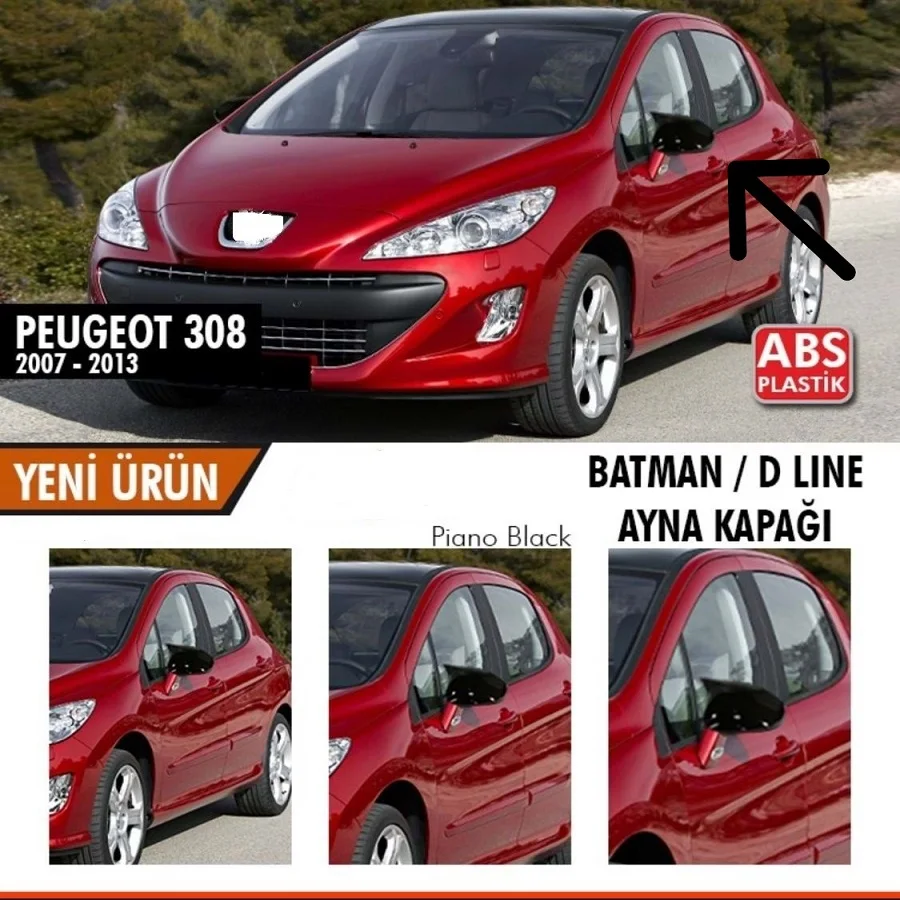 

2pcs Rearview Mirror Cover Carbon Black For peugeot 308 Batman Accessories mirror case Bat Mirror Cover Piano Black 2007-2013