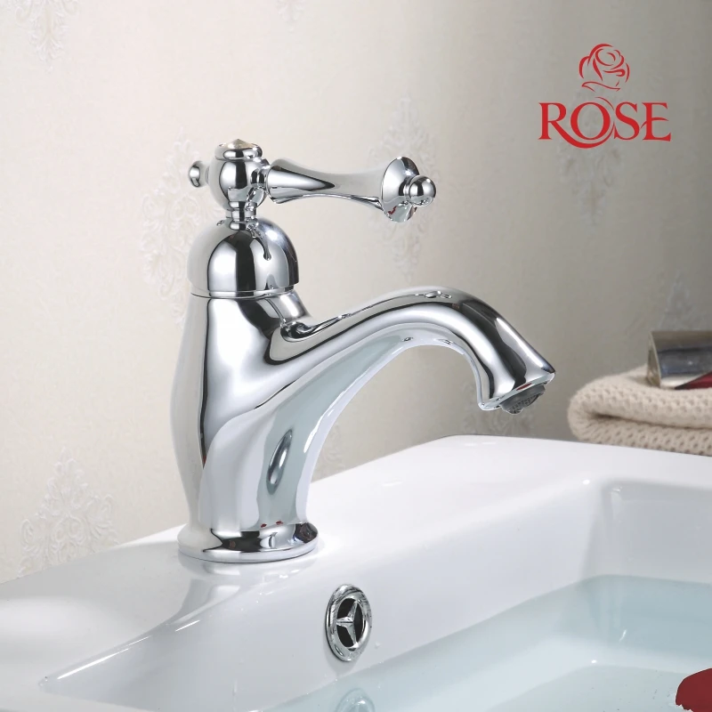 ROSE Смеситель для раковины латунный кран горячей и холодной воды хромированный на