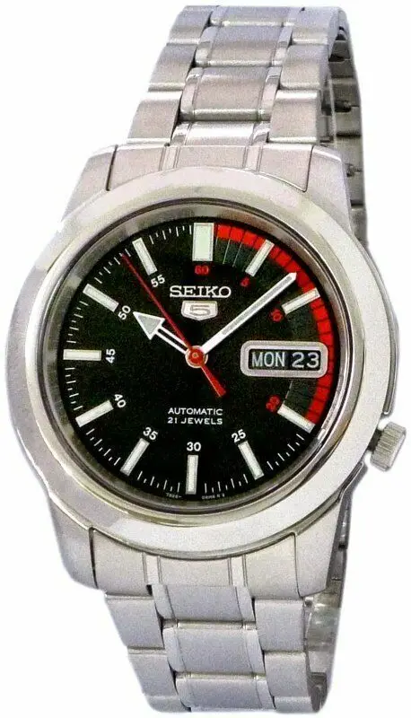 Мужские автоматические часы Seiko 5 SNKK31K1 циферблат черный красный стальной